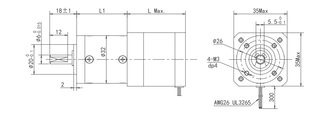 nema 14HS Series Planetery Gearbox Stepper Motor Dimensions