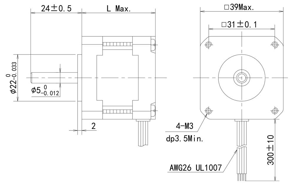 8mm stepper motor Dimensions