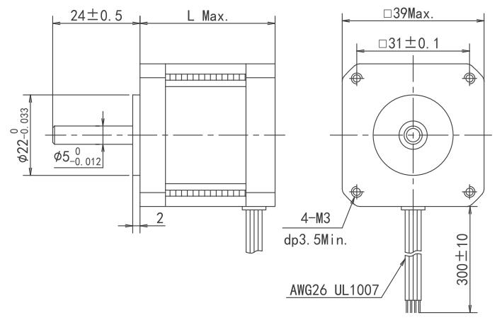 16HM 2 Phase Hybrid Stepping motor Dimensions