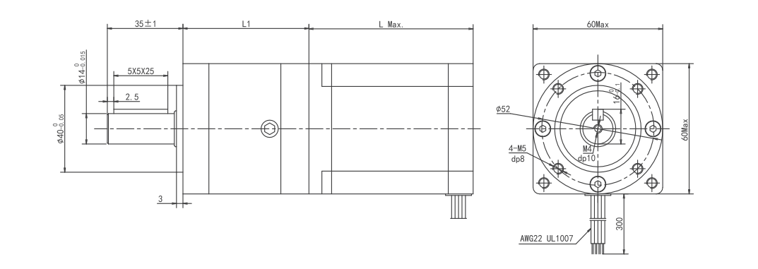 nema 24HS Series Planetery Gearbox Stepper Motor Dimensions